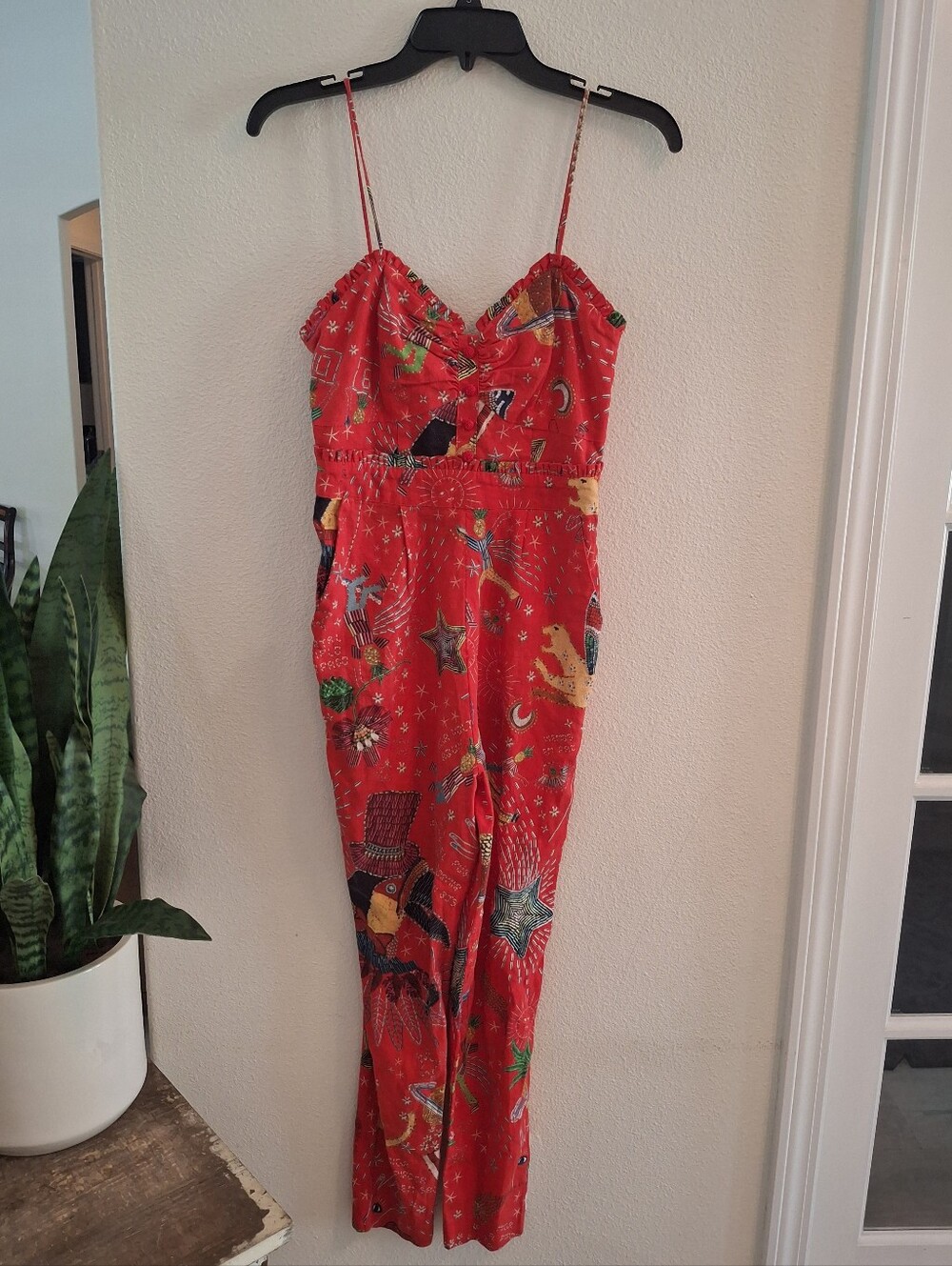 Farm Rio Red Printed Spaghetti-Strap Jumpsuit